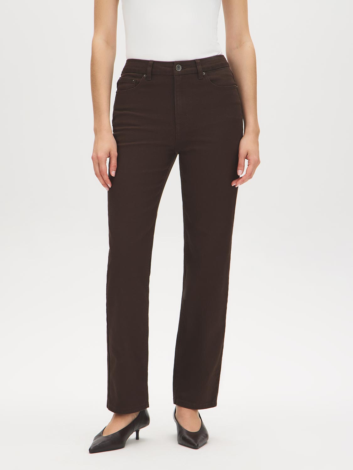 Coffee Bean Straight Leg Colored Denim Pant - Front View - Suzy Shier