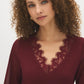 Bison V-Neck Top with Chiffon Sleeves and Lace Trim - Lace Detail - Suzy Shier