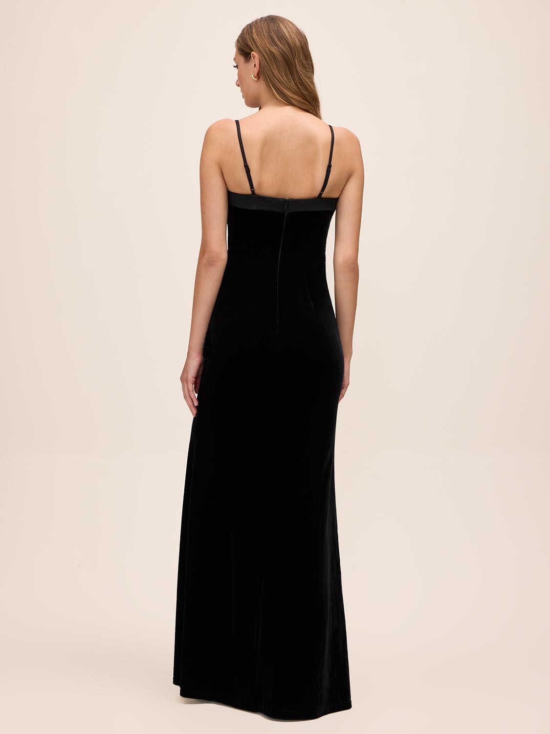 Black Velour Gown with Satin Bow - Back View - Le Chateau