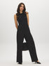 Jet Black Sleeveless Double Layer Top with Mesh Inserts - Woman Wearing Crew Neck Top - Suzy Shier