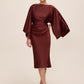 Brick Satin Boat Neck Sheath Dress - Front View - Le Chateau