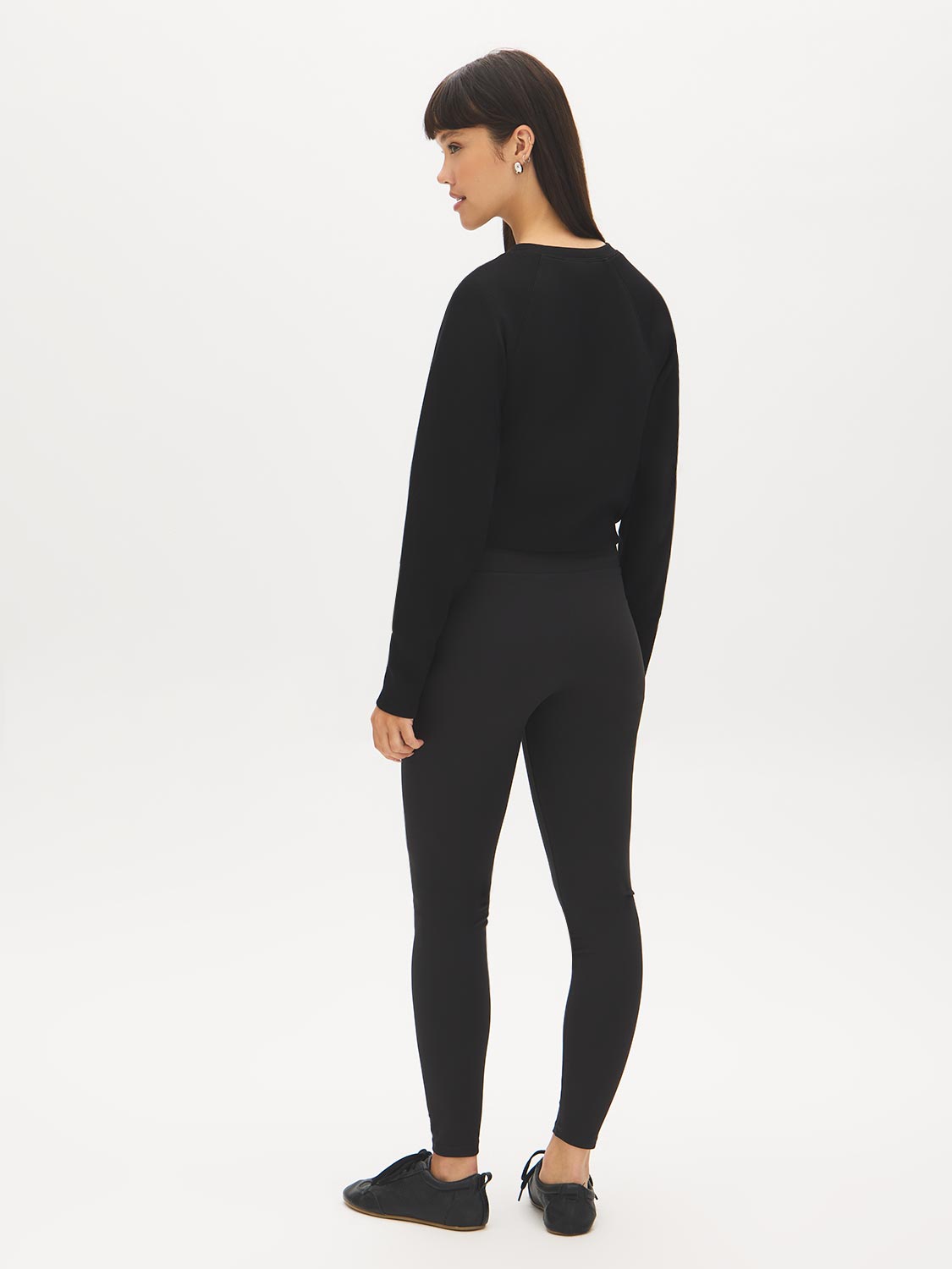 Black Brushed Knit Leggings with Wide Waistband - Back View - Suzy Shier