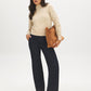 Beige Floral Embroidered Mock Neck Sweater - Front View - Suzy Shier