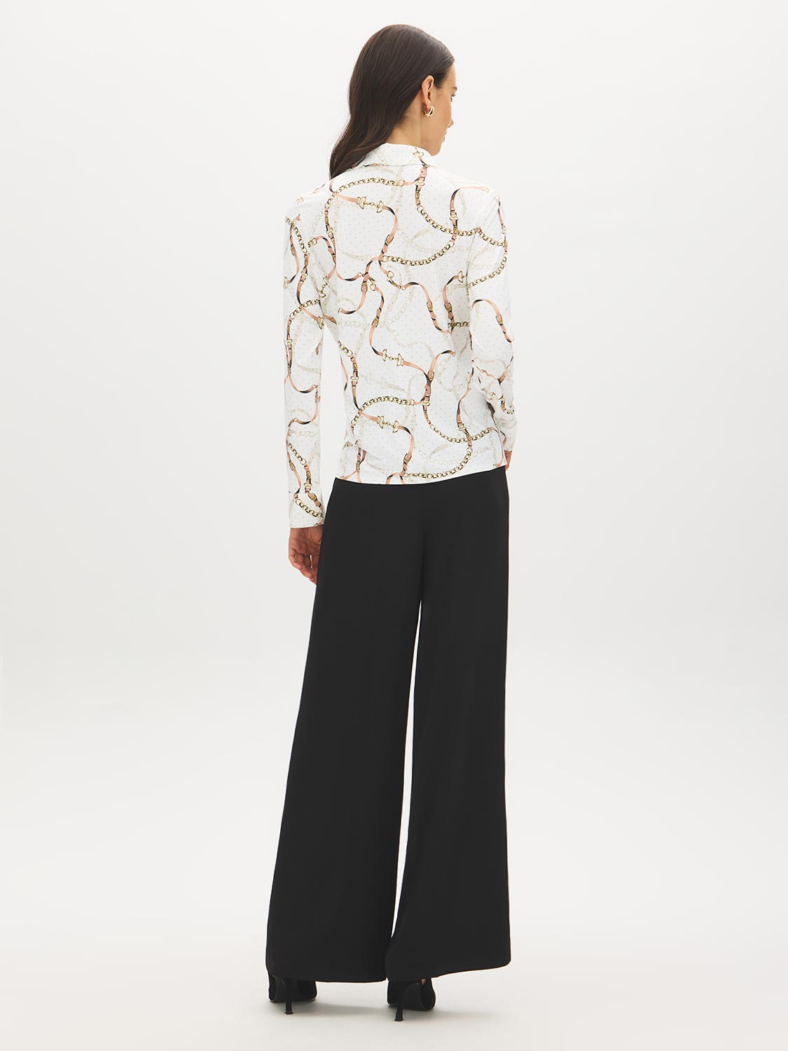 Snow White Button-Up Knit Blouse with Shirt Collar - Back View - Suzy Shier