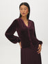 Midnight Plum Velour V-Neck Empire Blouse - Woman Wearing Luxe Button-Front Top - Suzy Shier