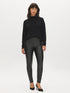 Black Coated Knit High-Rise Skinny Pant - Woman Wearing Pull-On Skinny Leg Trousers - Suzy Shier