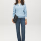 Blue Melange Polo Collar Knit Sweater - Front View - Suzy Shier