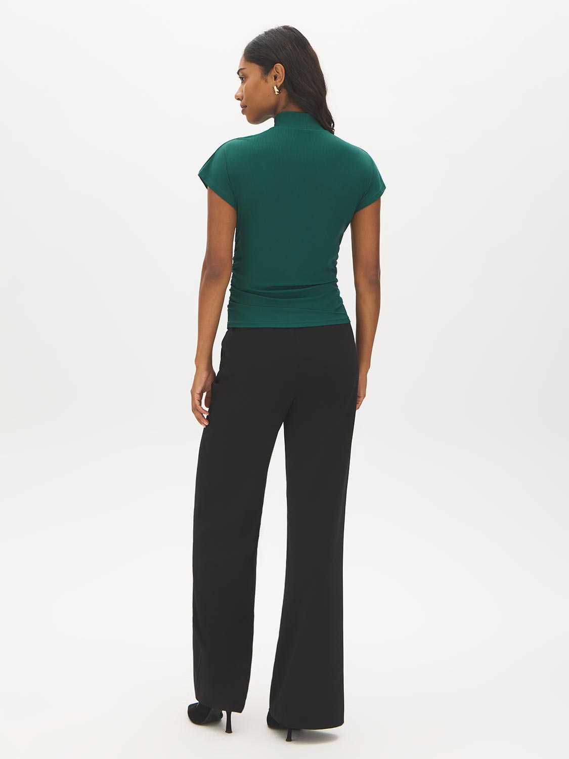 Forest Biome Ribbed Dolman Sleeve Mock Neck Top - Back View - Suzy Shier