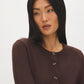 Coffee Bean Button-Front Crew Neck Cardigan - Close-up Button Detail - Suzy Shier