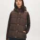 Brown Quilted Puffer Vest with Hood - Woman Wearing Water-Resistant Vest - Suzy Shier