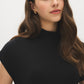 Black Mock Neck Shimmer Asymmetrical Top - Close-up Fabric Detail - Suzy Shier