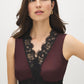 Dark Raisin Satin Lace-Trim Midi Dress - Close-up Lace Detail - Suzy Shier