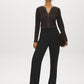 Coffee Bean Jacquard Knit Top with PU Trim - Front View - Suzy Shier