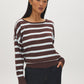 Striped Dolman Sleeve Knit Sweater - Woman Wearing Boat Neck Knit Top - Suzy Shier