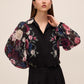 Black Print Placement Floral Blouse - Woman Wearing Elegant Woven Top - Le Chateau