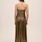 Bronze Liquid Stripe Foil Gown - Back View - Le Chateau