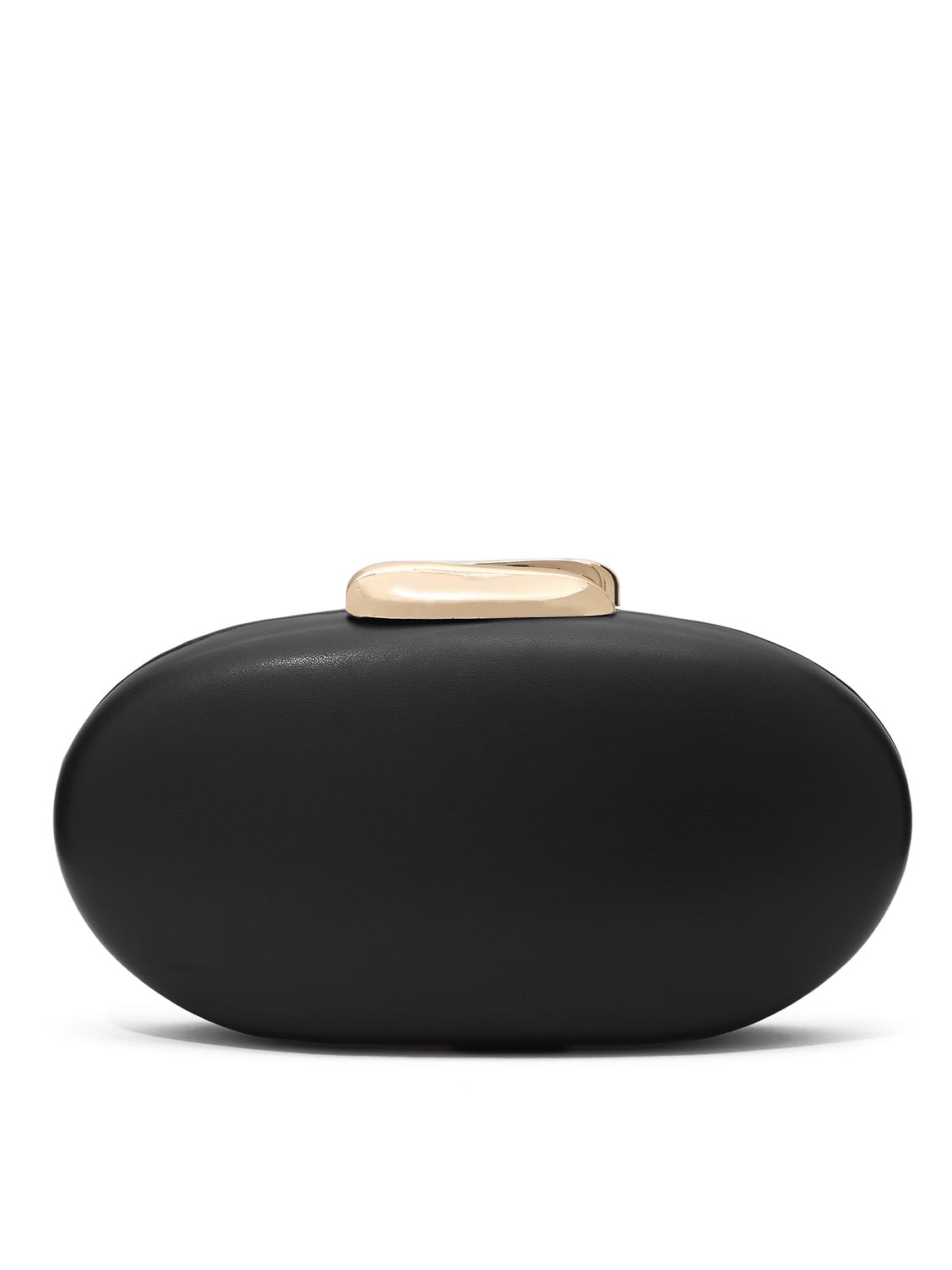 Black and Gold Faux Leather Clutch - Evening Bag with Gold Clasp Detail - Le Chateau