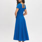 Classic Blue Square Neck Poplin Dress - Woman Wearing Cap Sleeve Dress with Paneled Detail - Suzy Shier