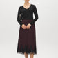 Winetasting Pleated Satin-Like Skirt with Lace Hem - Woman Wearing Pull-On Midi Skirt - Suzy Shier