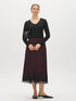Winetasting Pleated Satin-Like Skirt with Lace Hem - Woman Wearing Pull-On Midi Skirt - Suzy Shier