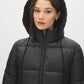 Black Mid-Length Quilted Puffer with Hood - Hood Detail - Suzy Shier