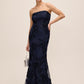 Dark Sapphire Strapless Mermaid Hem Gown - Front View - Le Chateau