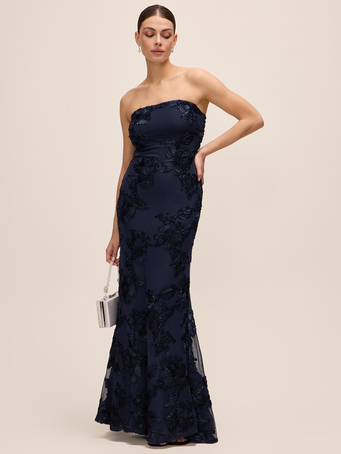 Dark Sapphire Strapless Mermaid Hem Gown - Front View - Le Chateau