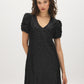 Jet Black Sequin V-Neck Dress with Caterpillar Sleeves - Front View - Suzy Shier