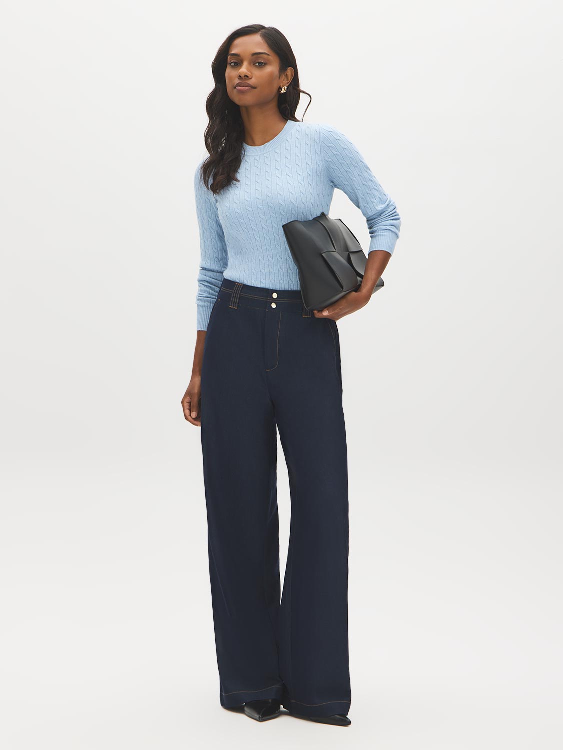 Ice Melange Cable Knit Crew Neck Sweater - Front View - Suzy Shier