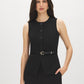 Black Button-Front Belted Knit Vest - Woman Wearing Sleeveless Vest - Suzy Shier