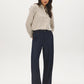 Winter White and Bison Stripe Twill Oversized Blouse - Side Profile View - Suzy Shier