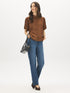 Bison Matte Satin Blouse with Bubble Sleeves - Front View - Suzy Shier