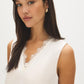 Winter White Sleeveless V-Neck Shell with Lace Trim - Close-up Lace Detail - Suzy Shier