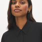 Jet Black Mesh Blouse with Shirring - Collar Detail - Suzy Shier