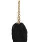 Black Faux Fur Bag with Gold Chain Handle - Side Profile View - Le Chateau