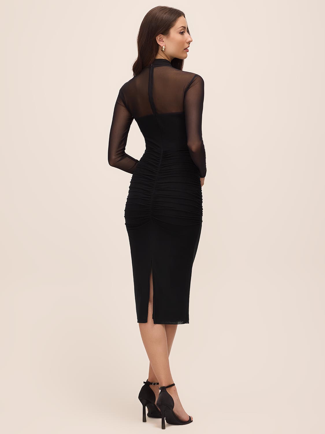 Black Crisscross Halter Mesh Midi Dress - Back View - Le Chateau