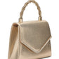 Gold Woven Lurex Bag with Jeweled Top Handle - Side Profile View - Le Chateau
