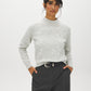 Grey Mix Mock Neck Sweater - Woman Wearing Textured Knit Top with Ribbed Trims - Suzy Shier