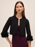 Black Knit Crepe Cover Up with Chiffon Cuff - Woman Wearing 3/4 Sleeve Layering Piece - Le Chateau