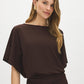 Coffee Bean Dolman Sleeve Midi Dress with Gathered Waist - Front View - Suzy Shier