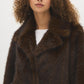 Brown Faux Fur Coat with Leather Detail - Close-up Collar Detail - Suzy Shier