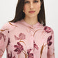 Dusty Pink Multi Chiffon Peplum Blouse - Close-up Front Detail - Suzy Shier