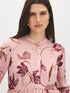 Dusty Pink Multi Chiffon Peplum Blouse - Close-up Front Detail - Suzy Shier