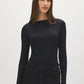 Jet Black Double Layer Boat Neck Top - Woman Wearing Layered Knit Top - Suzy Shier