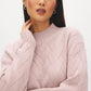 Pink Diagonal Stitch Mock Neck Sweater - Close-up Fabric Detail - Suzy Shier