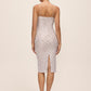 Silver/Antique Cream Sequin Mesh Midi Dress - Back View - Le Chateau