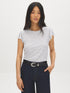 Snow White Striped Ruffle Sleeve Knit Top - Woman Wearing Crew Neck Top - Suzy Shier