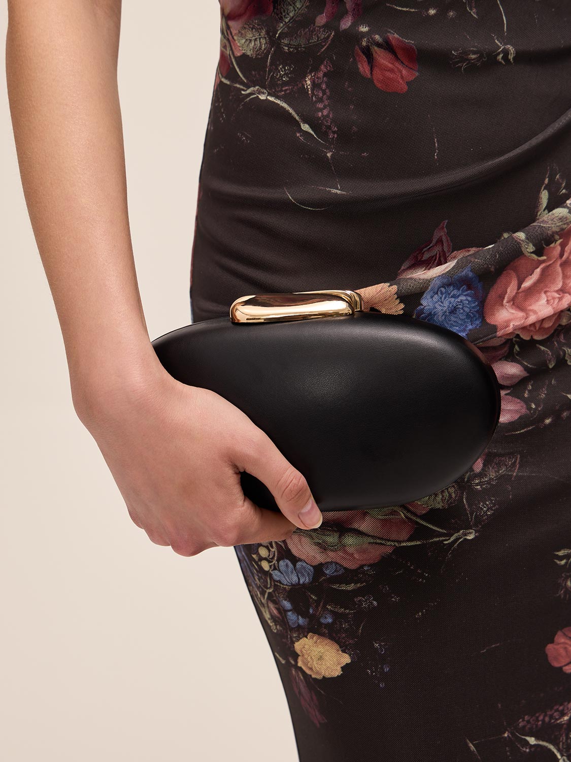 Black and Gold Faux Leather Clutch - Front View - Le Chateau