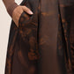 Copper Floral Jacquard Midi Skirt with Box Pleats - Close-up Fabric Detail - Le Chateau