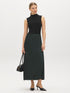 Scarab Satin Bias Cut Pull-On Skirt - Woman Wearing Midi-Length Satin Skirt - Suzy Shier